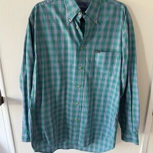 Faconnable Blue and Green Checkered Button Down Shirt